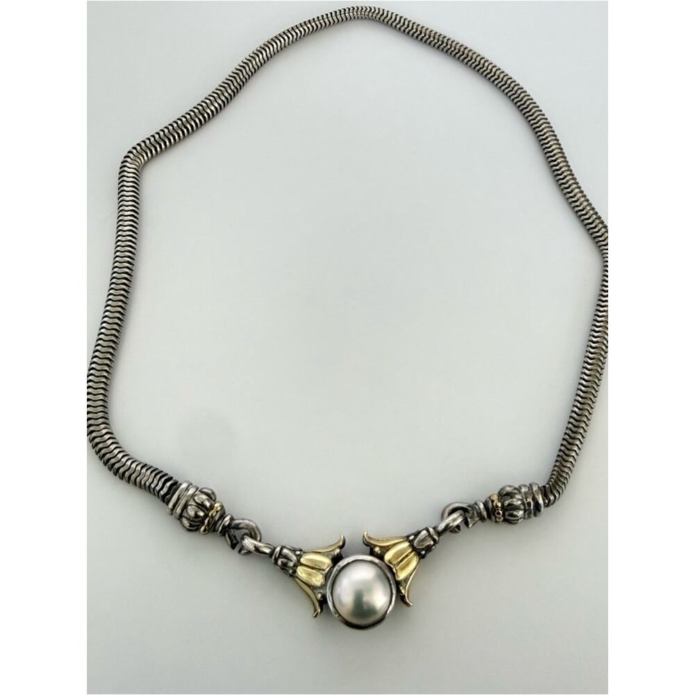 LAGOS Caviar sterling silver and 18K yellow gold chain necklace pearls Vintage